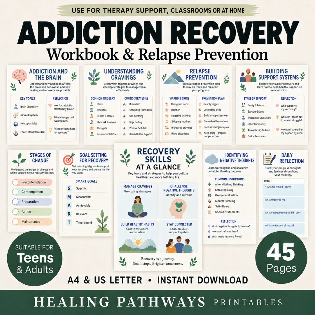 Addiction Recovery Workbook, Relapse Prevention, Instant Download