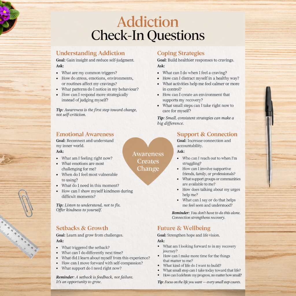 Addiction Cheat Sheet, Session Resource, Instant Download