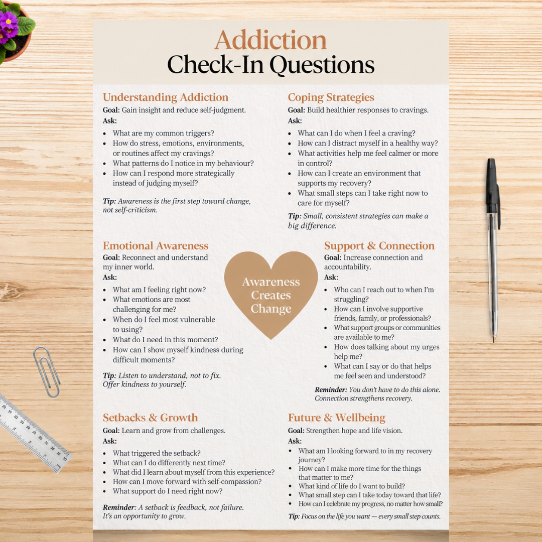 Addiction Cheat Sheet, Session Resource, Instant Download