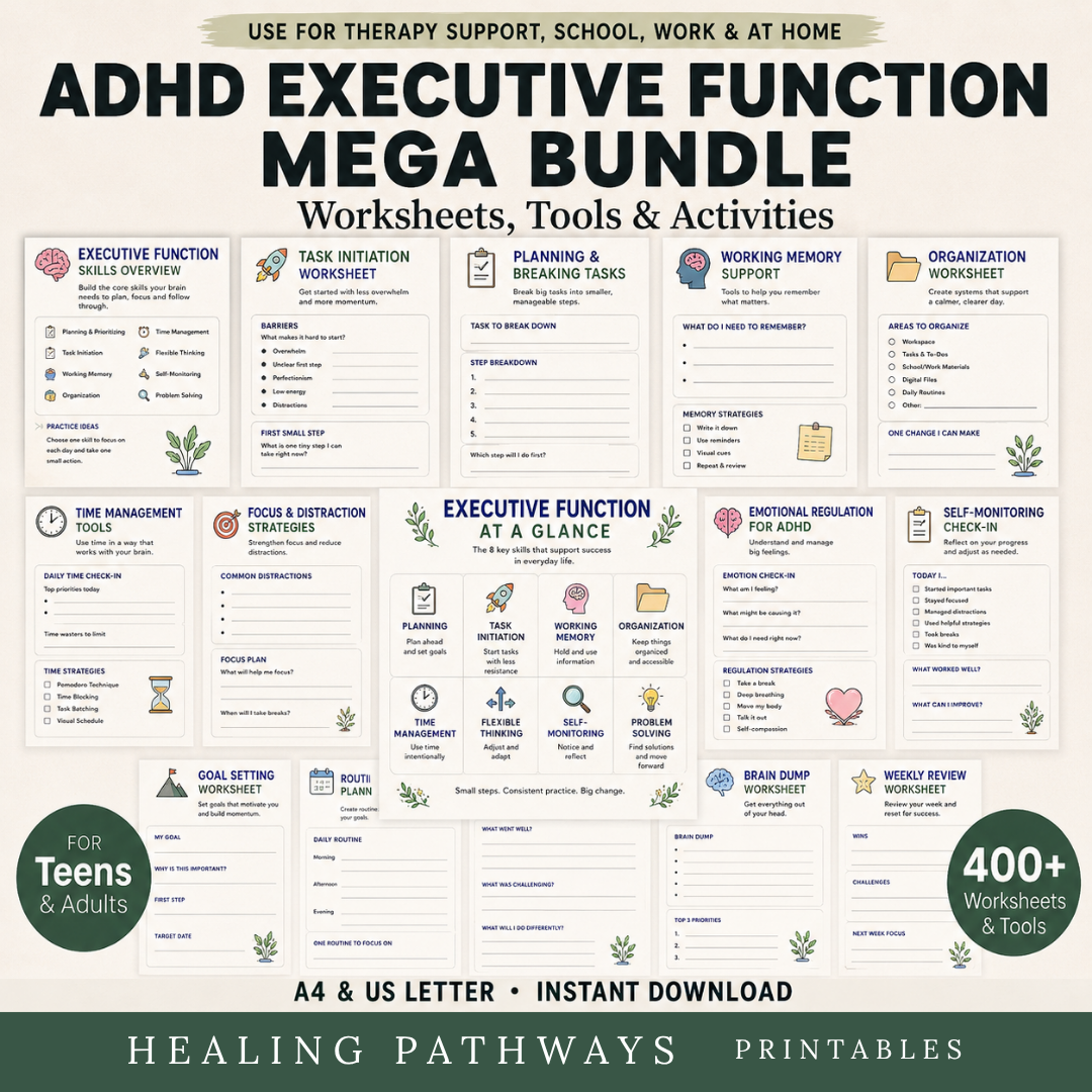 ADHD Executive Functioning Bundle, Executive Functioning Toolkit & Planner, Instant Download