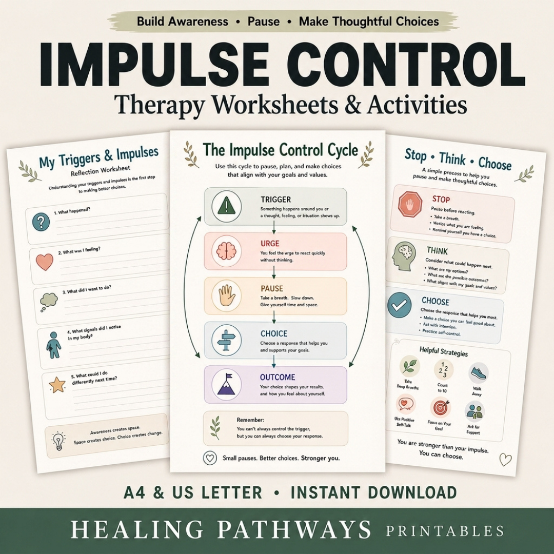 Impulse Control Worksheets, Urge Sutfing, Emotional Regulation