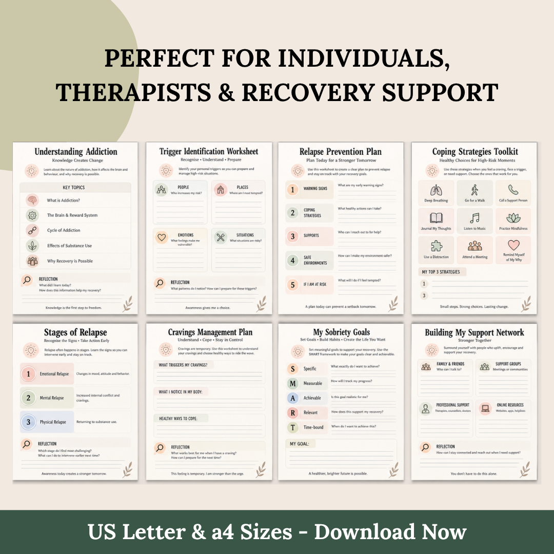 Addiction Recovery Workbook, Relapse Prevention, Instant Download