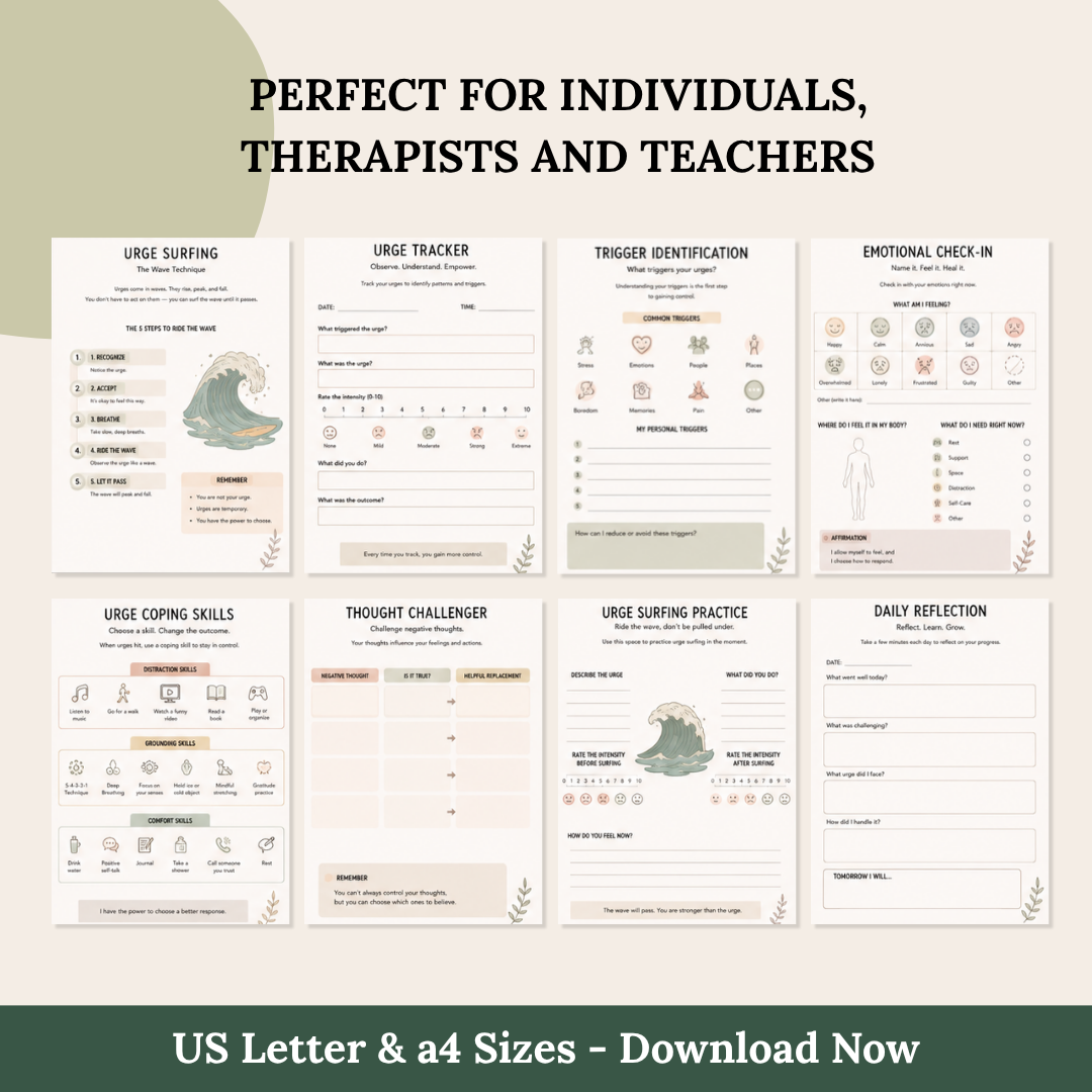 Impulse Control Worksheets, Urge Sutfing, Emotional Regulation