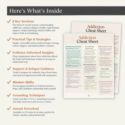 Addiction Cheat Sheet, Session Resource, Instant Download