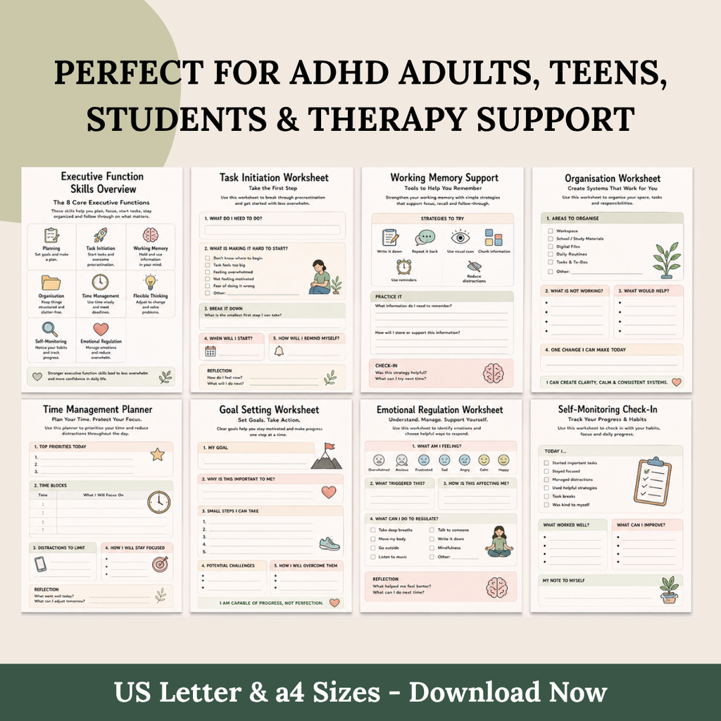 ADHD Executive Functioning Bundle, Executive Functioning Toolkit & Planner, Instant Download