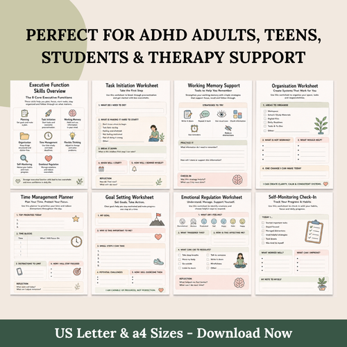ADHD Executive Functioning Bundle, Executive Functioning Toolkit & Planner, Instant Download
