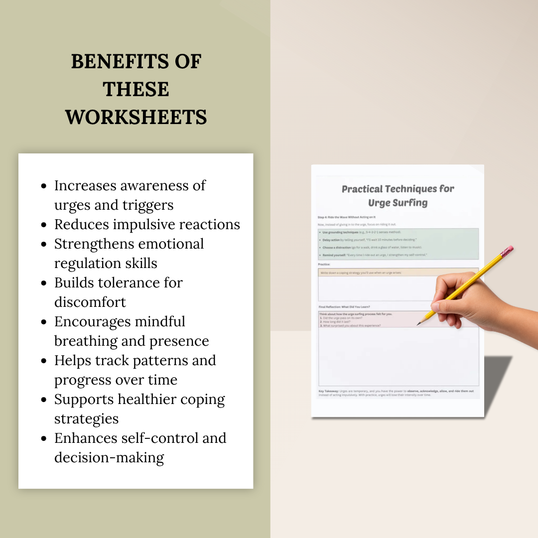 Impulse Control Worksheets, Urge Sutfing, Emotional Regulation
