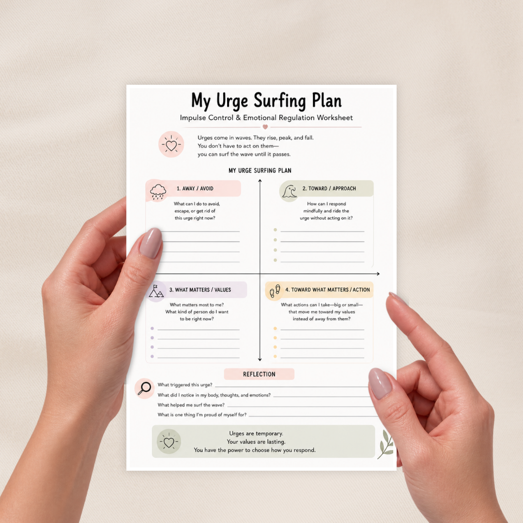 Impulse Control Worksheets, Urge Sutfing, Emotional Regulation